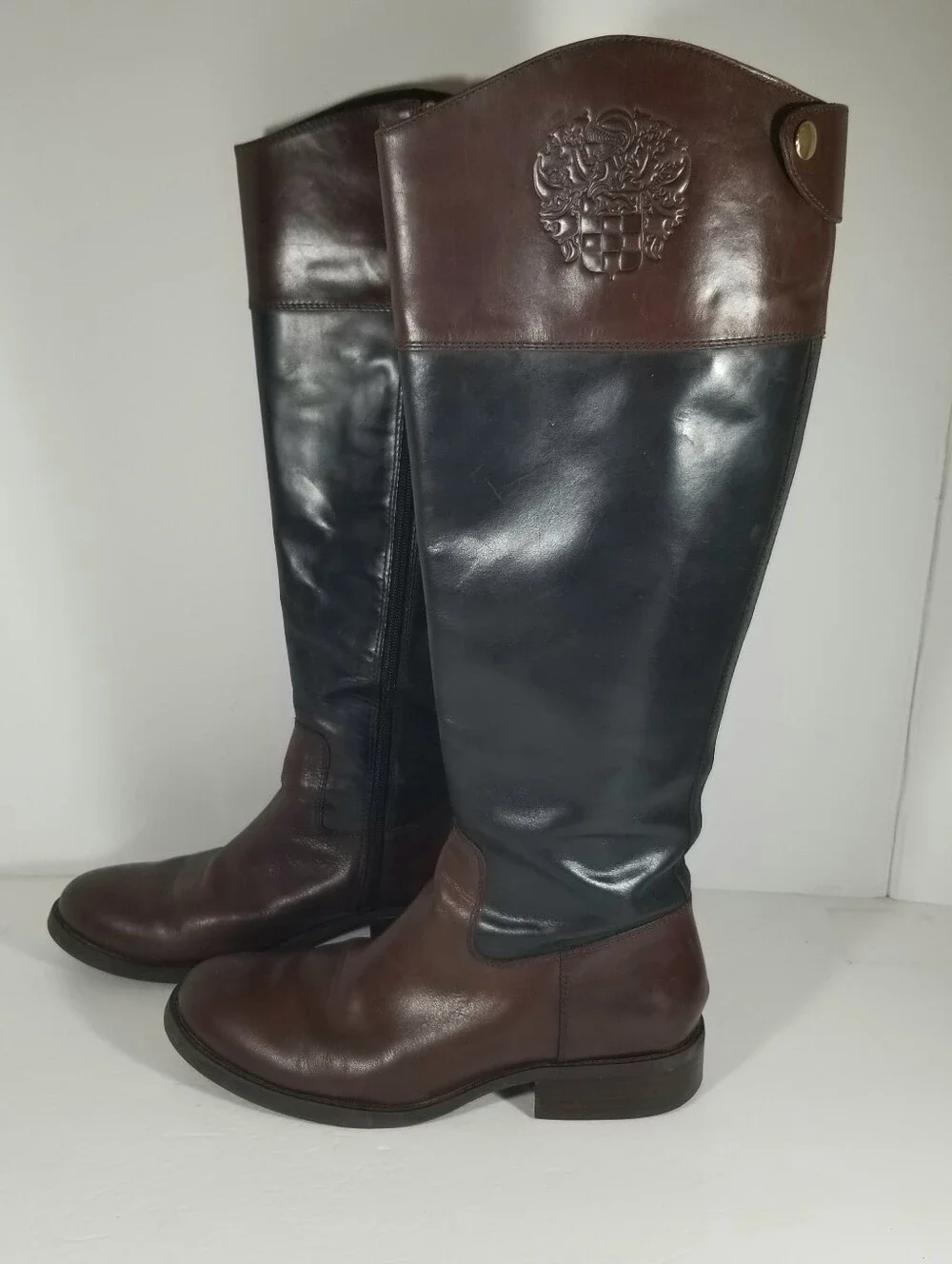 Vince Camuto Fabina Knee High Riding Boots Women's 8.5M Brown Black Leather